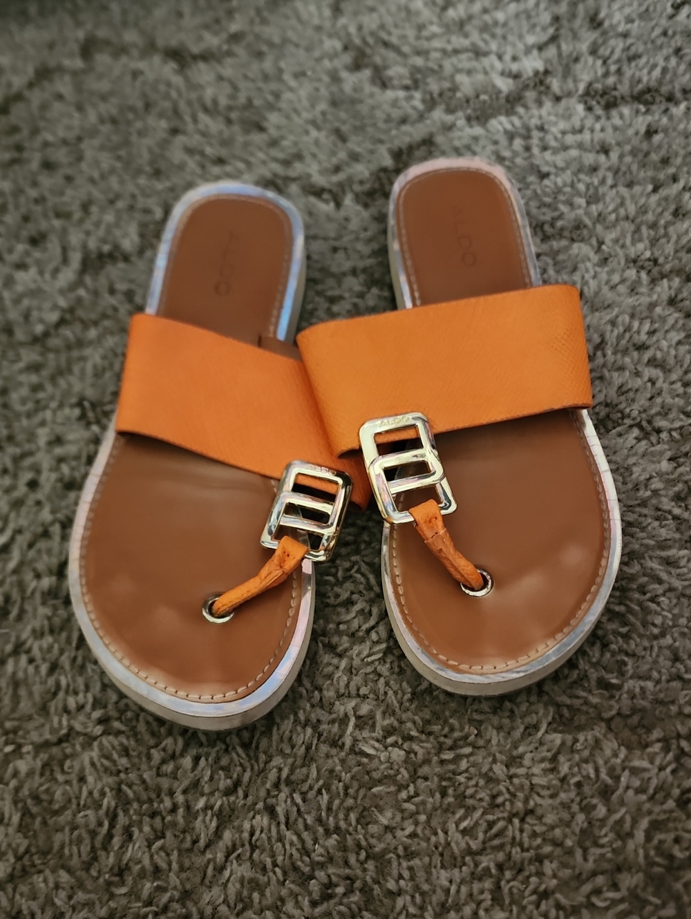 Orange Leather Strap Women’s Slide Sandals